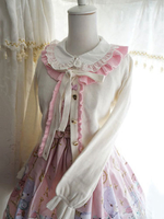 lolita cardigan"idienne bicolore classique à volants en coton mélangé rouge foncée encolure dégagée manches longues Déguisements Halloween