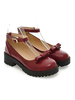 Lolita Chaussures Bourgogne Bows bout rond Synthétique cuir avec boucle cheville Chaussures Lolita pompe Déguisements Halloween
