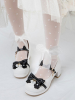 Lolita Chaussures Douces Noeud Noire Chic Talon Carré Perle Faux Mignonnes Chaussures Talon Haut