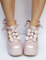 Lolita Chaussures sublimes rose nacré avec noeud à talons compensésstreet style Déguisements Halloween