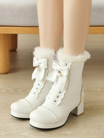 Lolita cheville en cuir Synthétique blanc arcs bout rond chaussures Lolita bottes lolita douces