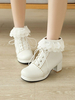 Lolita cheville en cuir Synthétique rose bout rond talon épais doux chaussons Lolita chaussures