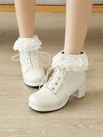Lolita cheville en cuir Synthétique rose bout rond talon épais doux chaussons Lolita chaussures