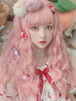 Lolita doux de longues perruques résistant à la chaleur Fibre Rose clair Lolita perruques de cheveux Déguisements Halloween