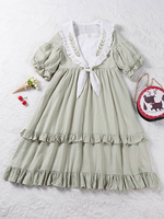Lolita doux OP Robe légère Vert Feuille Volants Lolita brodé une robes Piece Déguisements Halloween