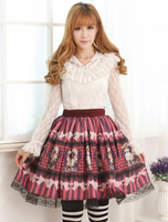 Lolita imprimé rouge violacé jupe Polyester imprimé dentelle noir Déguisements Halloween