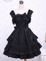 Lolita JSK Robe à Bretelle Noir Avec Noeud En Dentelle Déguisements Halloween