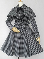 Lolita Manteau hiver avec cape et noeud col à revers écossaise classique manches longues en coton mélangé"idienne Déguisements Halloween