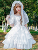 Lolita mariage robe OP blanc manches courtes en mousseline de soie Lolita One Piece Déguisements Halloween
