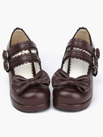 Lolita marron café Chunky Square des chaussures talons talons hauts cheville sangles Boucles Bow Decor Déguisements Halloween