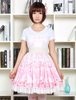 Lolita mignonne Jupe rose Sakura Kitty imprimée Lolita Skirt avec dentelle blanche Trim Shirring Déguisements Halloween