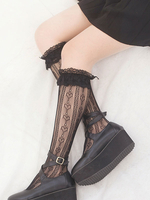 Lolita noir bas archets volants Chaussettes en dentelle Coton Accessoires Lolita Déguisements Halloween