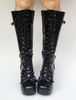 Lolita noir bottes au genou haut talon Chunky Lace Up bottes haute plate-forme boucle Lolita avec Bow détachable Déguisements Halloween