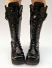 Lolita noir bottes plateforme Chunky Heel Lace Up Croix avant boucle ronde Toe Lolita bottes courtes Déguisements Halloween