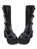 Lolita noir bottes talon Chunky mi veau Platform Gothic Lolita bottes avec poches embellis Déguisements Halloween