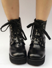 Lolita noir bottes talon Chunky plate-forme ronde Toe Lace Up bottes courtes Lolita Déguisements Halloween