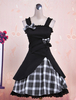 Lolita noir pull robe Vichy blanc noir jupe Aplique Déguisements Halloween