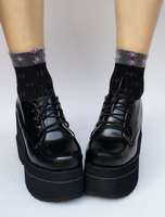Lolita plate-forme chaussures carré noir à talon Chunky Toe Lace Up Lolita pompes Déguisements Halloween