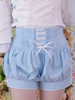 Lolita Short bleu en coton impression avec dentelle Déguisements Halloween