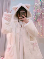 Lolita Vêtement avec noeud automne Manteaux Top du Chat à capuche en fausse fourrure bicolore Tea party douse Déguisements Halloween