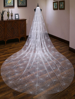 Long mariage voile cathédrale cathédrale cascade un niveau coupe bord brillant voiles de mariée