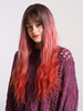 Longue perruque Ombre Blunt Bangs Curly résistant à la chaleur fibre Perruques