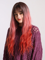 Longue perruque Ombre Blunt Bangs Curly résistant à la chaleur fibre Perruques