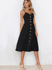 Longue robe dété sangles boutons couleur unie robe coulissante