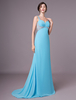 Longues robes de bal Aqua en strass avec perles en mousseline de soie couper les robes de soirée avec train