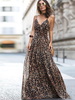 Léopard robe maxi bretelles dos nu sexy longue robe