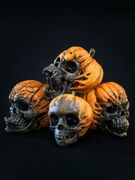 Lot de 4 piquets de jardin en résine pour Halloween décoration sinistre en forme de crâne et de citrouille pour pelouses et jardins hantés