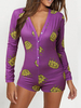 Loungewear Combishort Shorts Imprimé Manches Longues Boutons Pjs Combishort