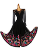 Lycra Salle de bal noire de danse Costumes Femmes Spandex Ensemble robe de broderie Wear de danse
