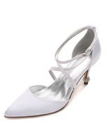 Magnifique chaussure de mariée en satin à petits talons avec strass Escarpin