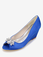Magnifique chaussure de mariée en satin à talons compensés avec strass Escarpin 
