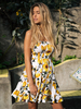 Magnifique robe skater Douceur en polyester jaune imprimé fruit élastique à volants bustier
