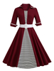 Magnétique robe vintage rétro avec rayure et ceinture col large de fête