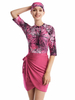 Maillot De Bain Arabe Rose Musulman Demi Manches Imprimé Maillot De Bain Plage À Lacets