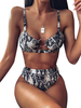 Maillot de Bain Grande Taille Bikini Femme Imprimés Deux Pièces Taille Haute avec Bretelles à Col Décolleté en U avec Boucles Métales Bicolores Sexy