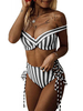 Maillot de Bain Grande Taille Bikini Femme Imprimés Rayures Deux Pièces Taille Haute avec Bretelles à Col Décolleté V Bicolores Sexy