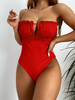 Maillot de Bain Grande Taille Femmes une Pièce avec Epaule Dénudée à Col Décolleté en V Unicolore Maillot de Bain Eté Sexy 2022