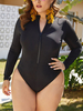 Maillot de bain grande taille pour femme en polyester noir à manches longues