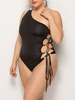 Maillot de bain grande taille une pièce pour femme maillot de bain bikini à lacets en polyester noir
