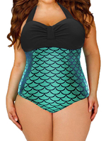 Maillot de bain grande taille vert licou taille surélevée polyester sexy maillot de bain une pièce dété