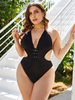 Maillot de Bain Grandes Taille Une Pièce avec Bretelles à Col Décolleté en V avec Dos Nu à Lacets Unicolore Sexy Etés