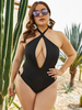 Maillot de Bain Grandes Taille Une Pièce avec Bretelles à Col Décolleté en V avec Dos Nu à Lacets Unicolore Sexy Etés