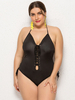 Maillot de Bain Grandes Taille Une Pièce avec Bretelles à Col Rond à Lacets Croisés avec Dos Nu à Lacets Unicolore Sexy Etés