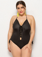 Maillot de Bain Grandes Taille Une Pièce avec Bretelles à Col Rond à Lacets Croisés avec Dos Nu à Lacets Unicolore Sexy Etés