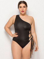 Maillot de Bain Grandes Taille Une Pièce avec Bretelles avec Epaules Dénudées Coupe Cintrée à Lacets Unicolore Etés Sexy
