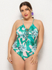 Maillot de Bain Grandes Taille Une Pièce Imprimés Florales avec Bretelles à Col Décolleté en V à Lacets Croisés avec Dos Nu à Lacets Multicolores Sexy Etés
